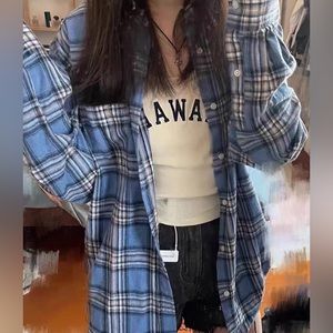 Brandy Melville Blue Plaid Shirt
